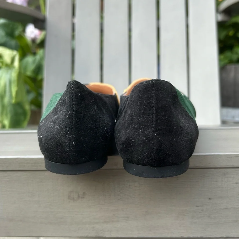 Zara Black and Green Flats with Color-Block‎ Design